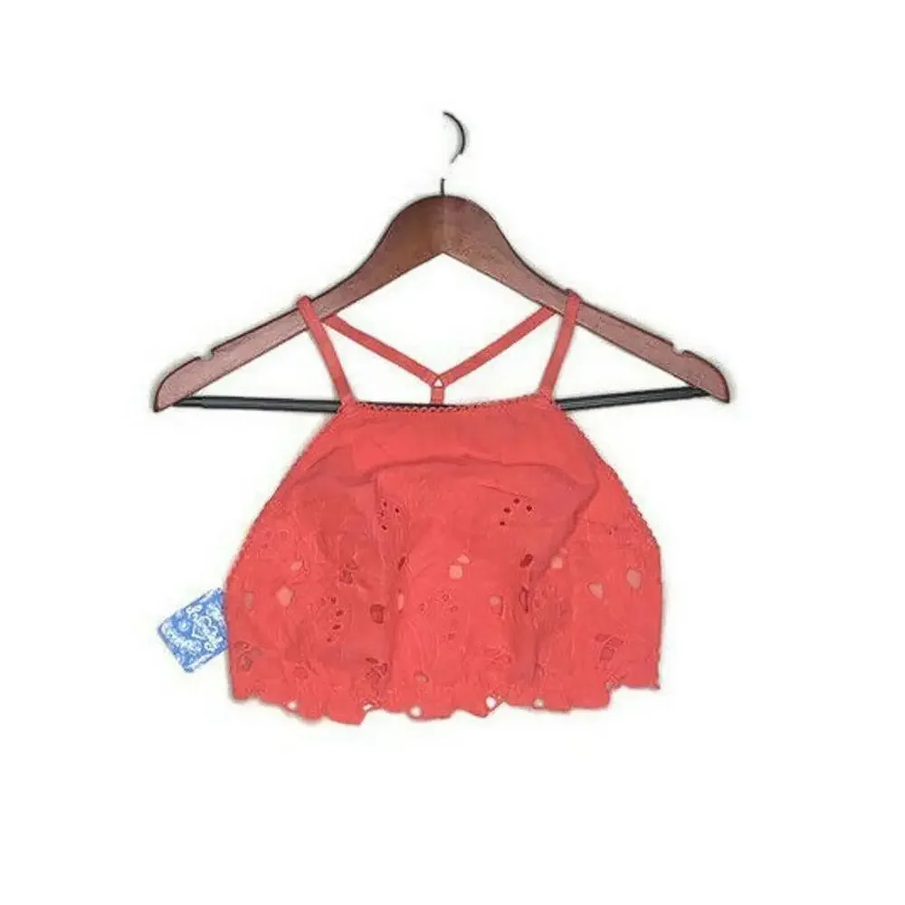 Intimately Free People June Eyelet Bralette Halter Crop Top Kiss Kiss Coral S - Picture 2 of 6